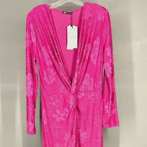 Zara Women's Hot Pink Long Sleeve Dress Sz.L NWT - Picture 1 of 2